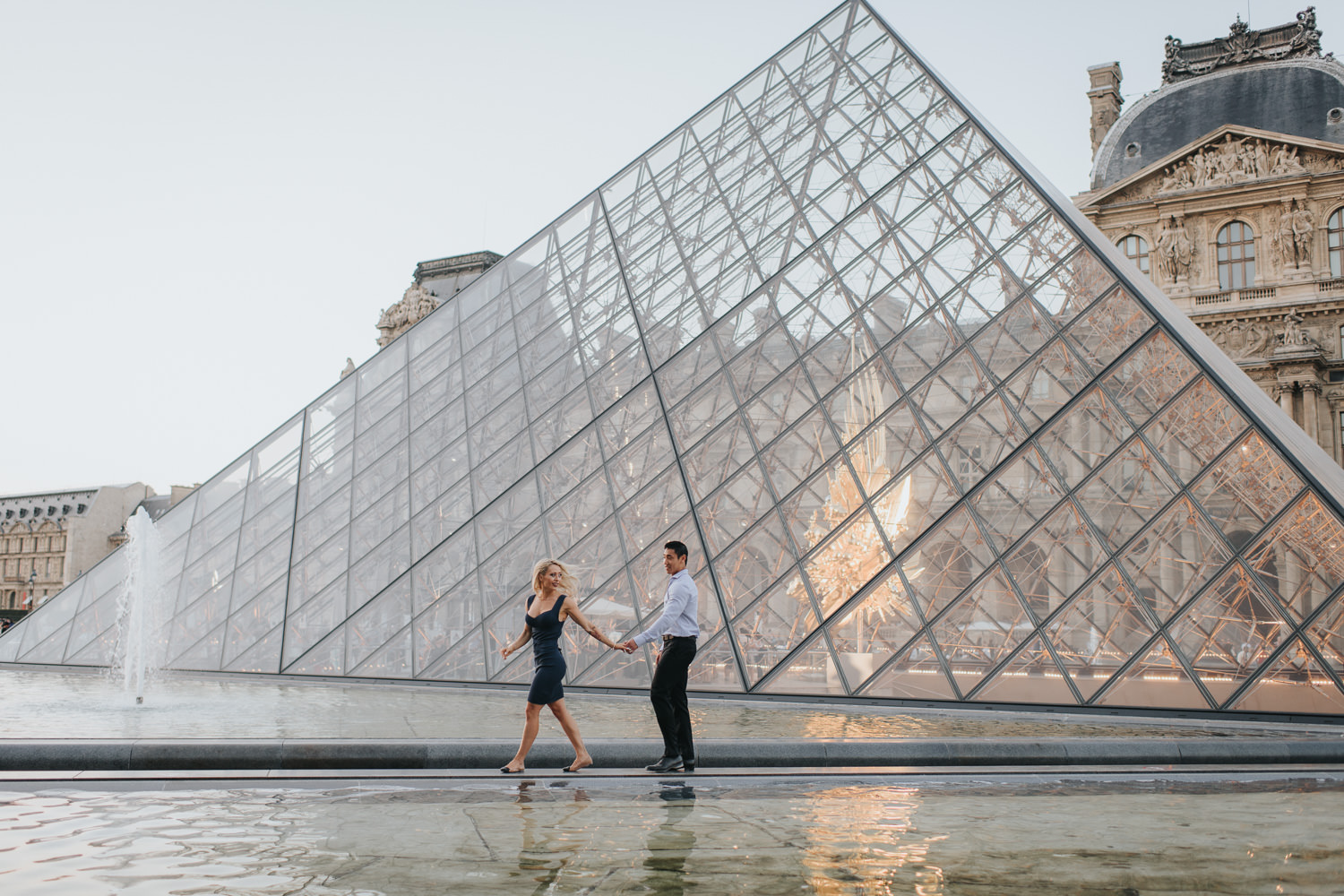 Paris Louvre Engagement session during sunset