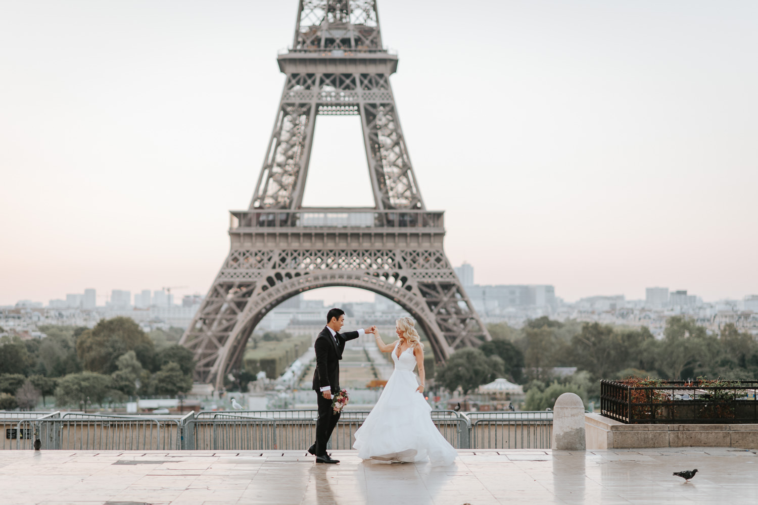 Intimate moment in front of Eiffel tower