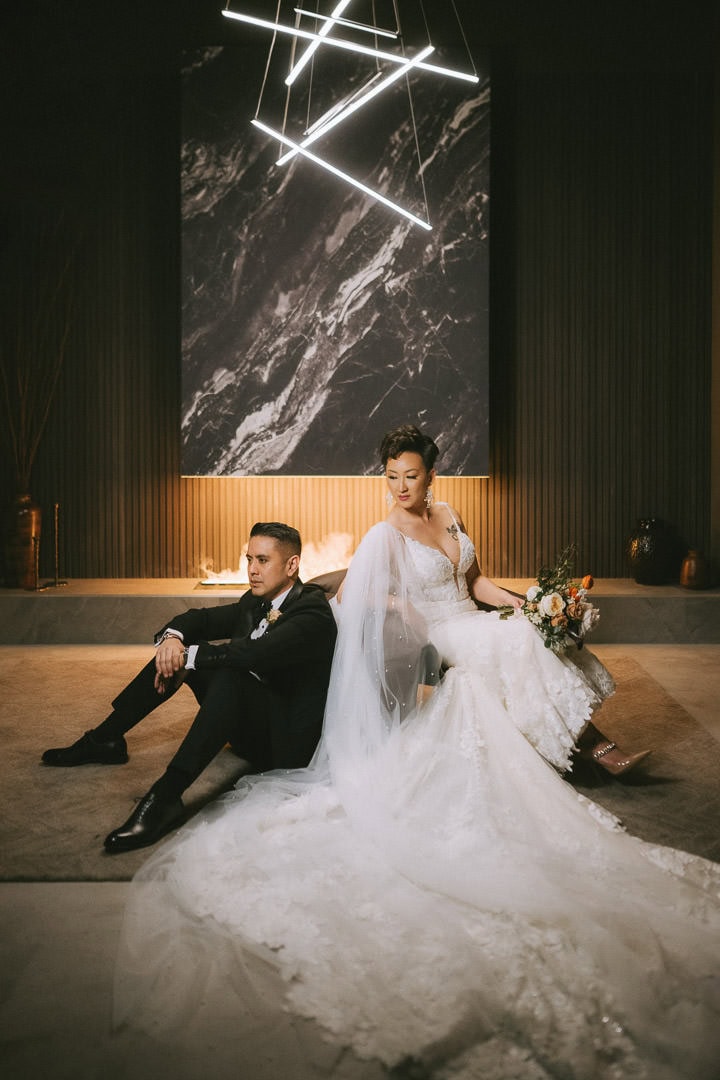 Moody cinematic wedding portrait, Monet Studio, Toronto