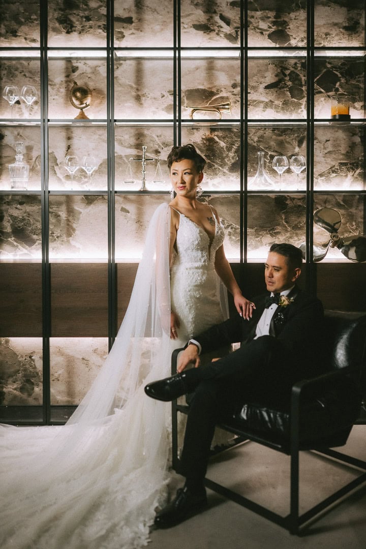 Cinematic moody wedding portrait, Monet Studio, Toronto