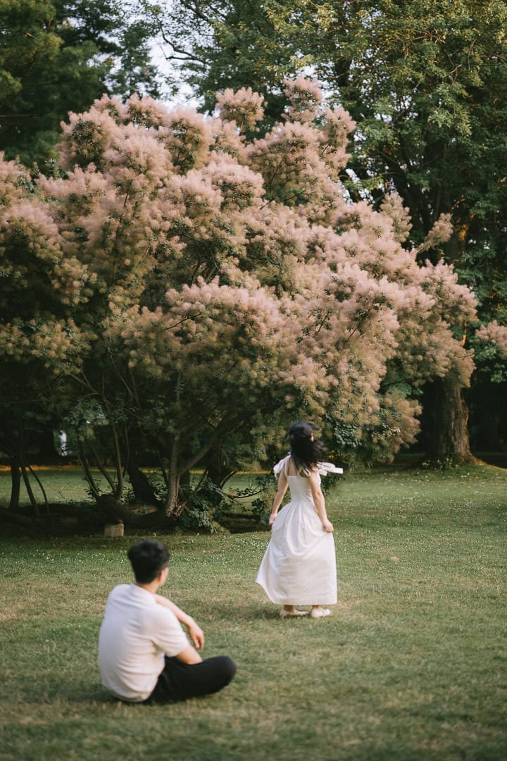 Editorial engagement portrait in the garden, Parkwood Estate, Oshawa