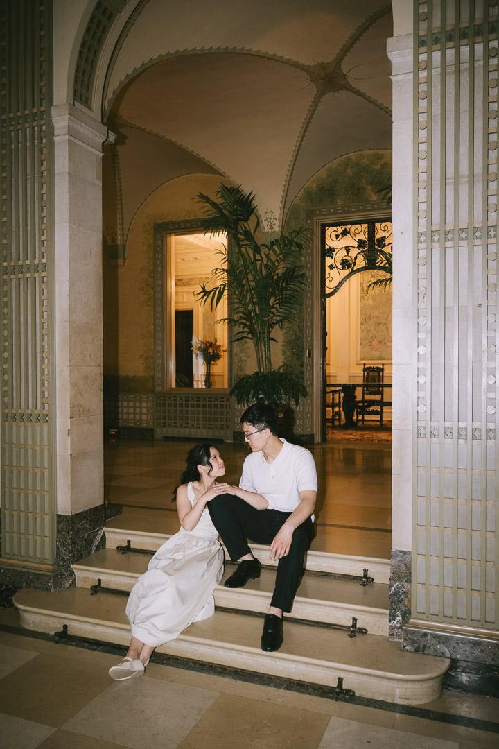 Couple under marble arches, Parkwood Estate interior, Oshawa