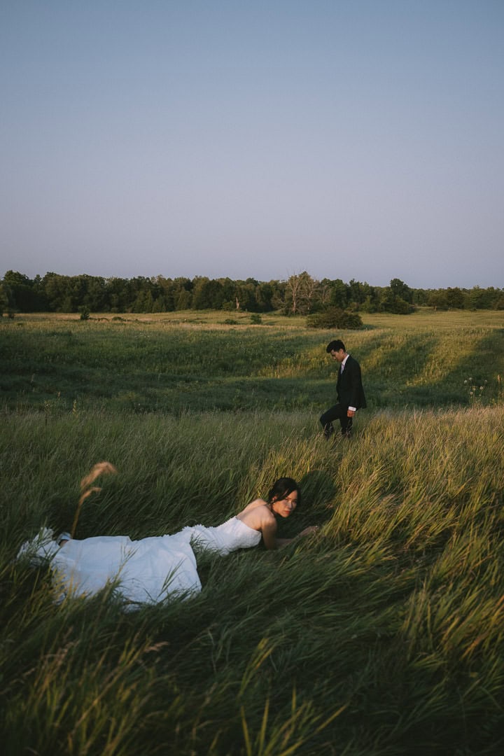 Environmental engagement portrait in the open grass field, Scotsdale Farm, Ontario