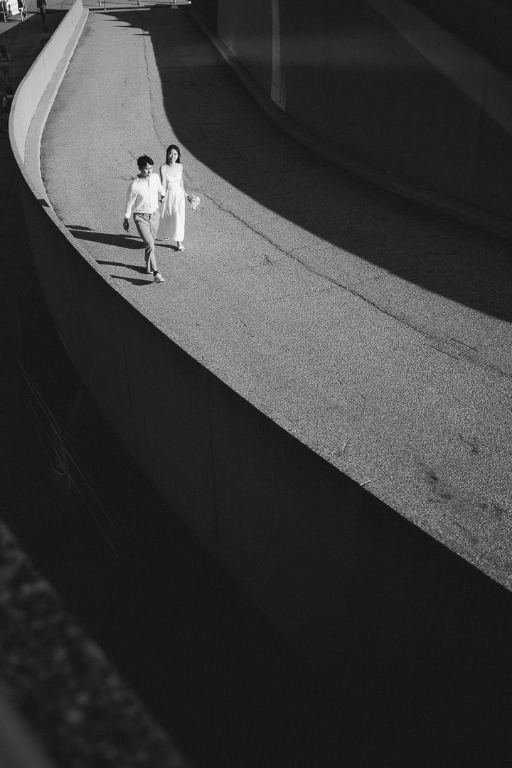 Minimalist editorial engagement portrait, Toronto City Hall