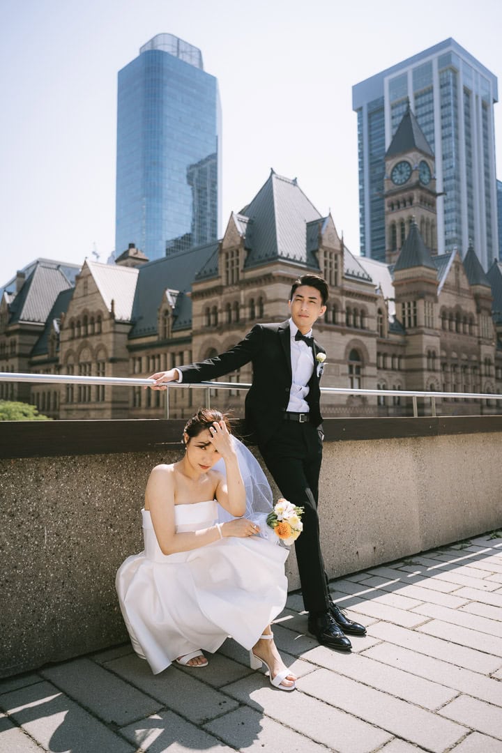 Wedding portrait overlooking Old City Hall, Toronto City Hall