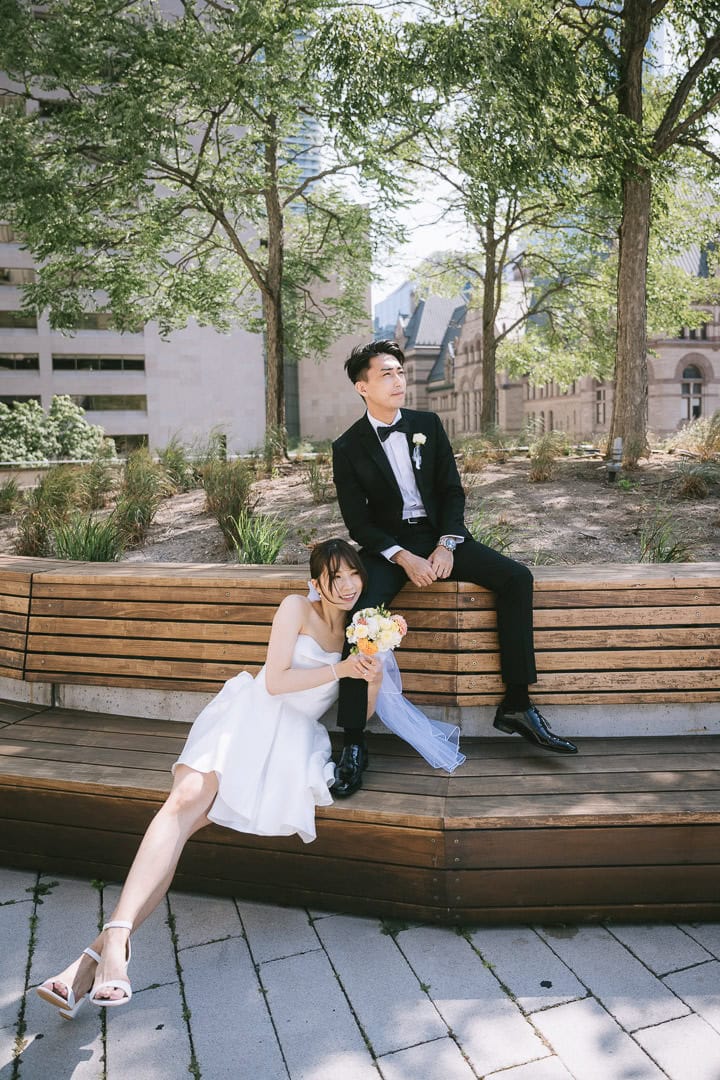 Wedding portrait on the terrace, Toronto City Hall