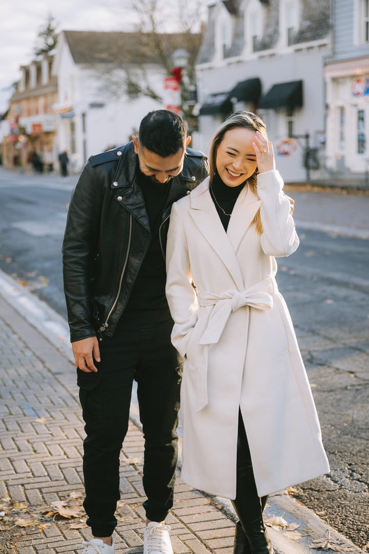 engagement portrait on Main Street, Unionville